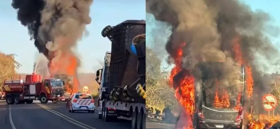 Incêndio em ônibus da Expresso São Luiz em Mineiros, Goiás, não deixa feridos
