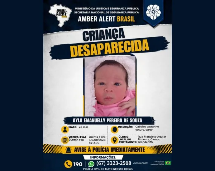 Alerta Amber Acionado para Encontrar Bebê de 28 Dias em Campo Grande