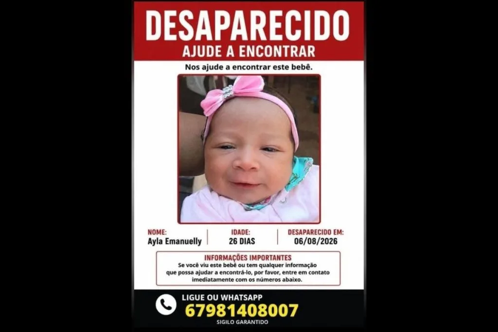 Cartaz com imagem e telefone em busca de bebê.