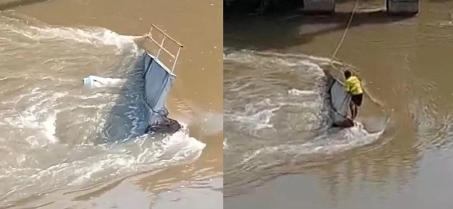 Caminhão cai em rio após colapso de ponte na MS-214 em Mato Grosso do Sul