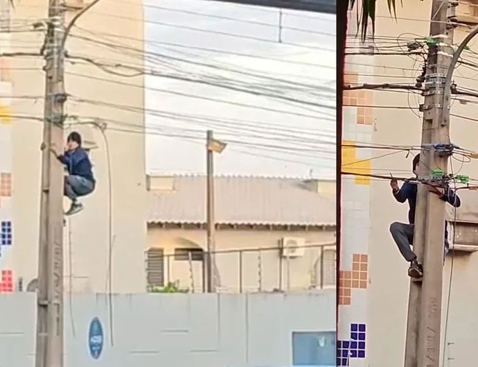 Homem é flagrado cortando fios de poste com faca em Campo Grande