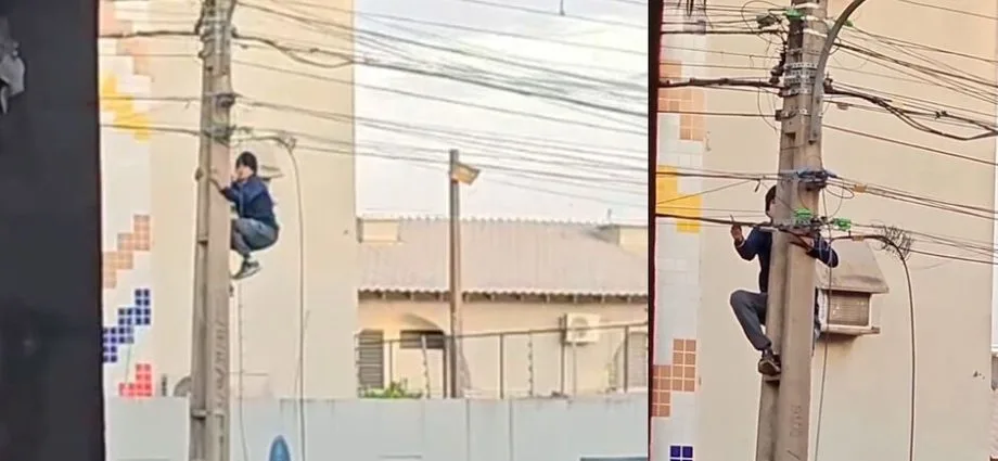 Homem é flagrado cortando fios de poste com faca em Campo Grande