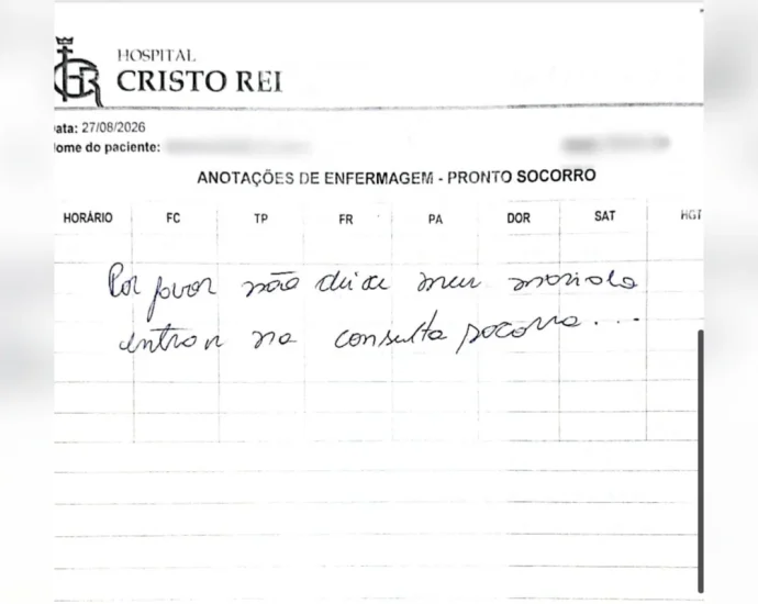 Mulher pede ajuda em prontuário médico e denuncia agressões do marido em Ibiporã