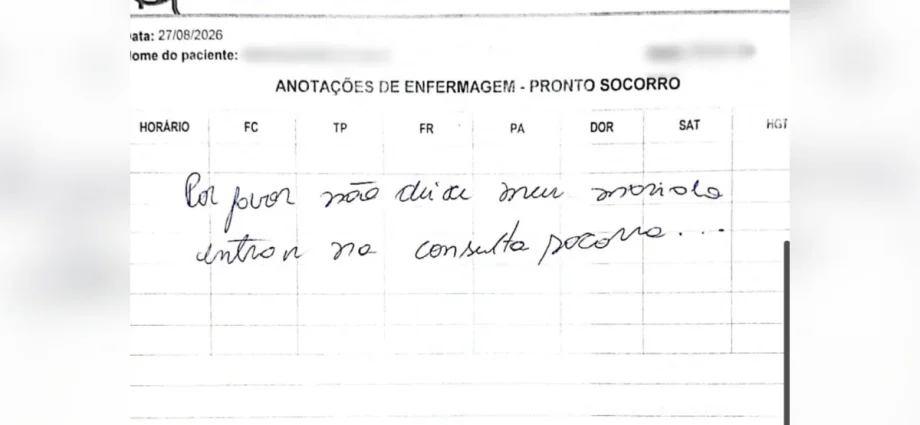 Mulher pede ajuda em prontuário médico e denuncia agressões do marido em Ibiporã