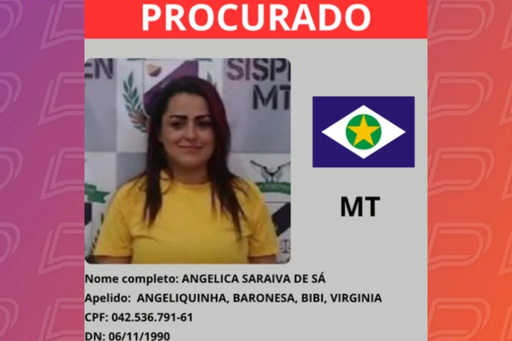 Cartaz sobre Angeliquinha disponível na lista dos fugitivos mais procurados do país. - Foto: Ministério da Justiça e Segurança Pública