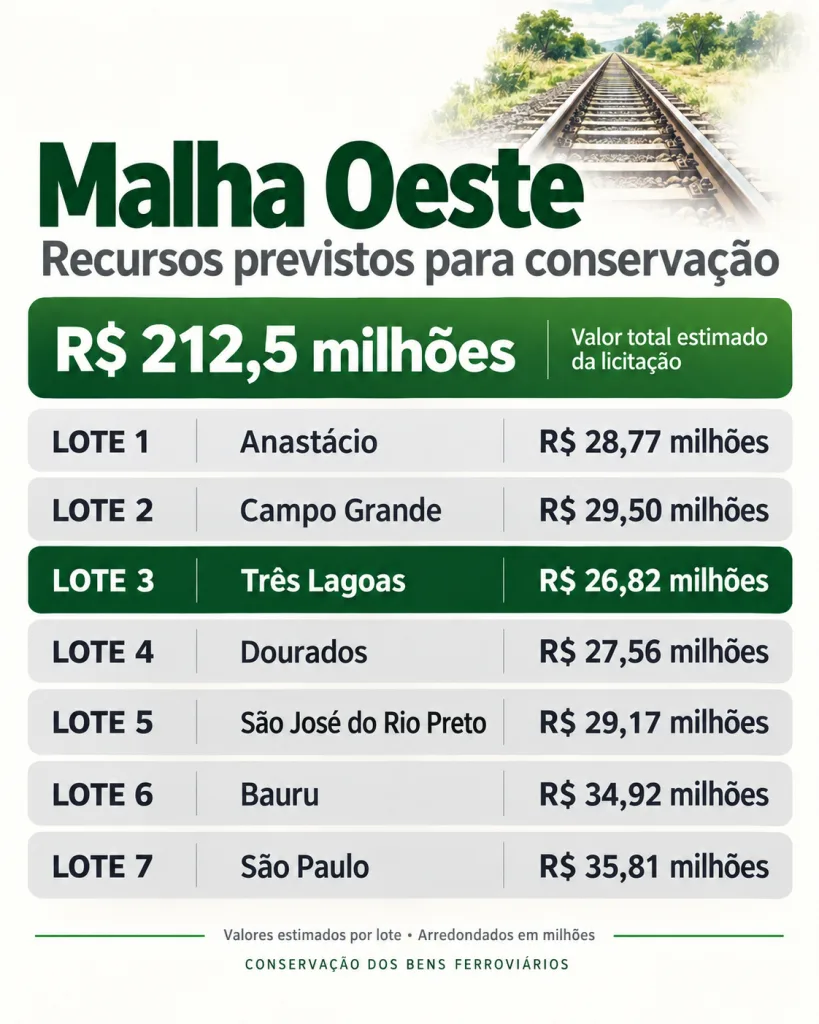 DNIT abre licitação de R$ 212,5 milhões para conservar a Malha Oeste em MS