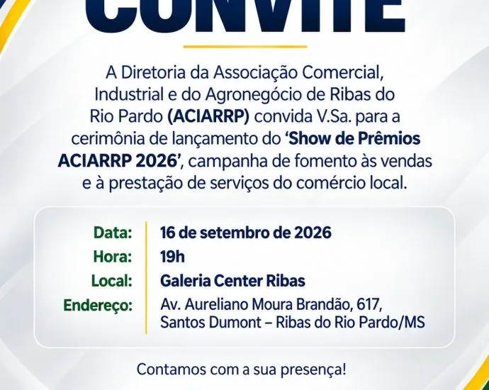 Campanha Show de Prêmios ACIARRP 2026 será lançada em Ribas do Rio Pardo