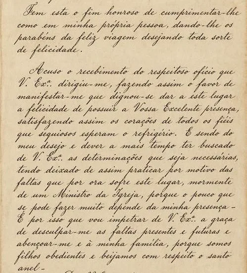 Carta de José Antônio Pereira ao bispo de Cuiabá em 1886