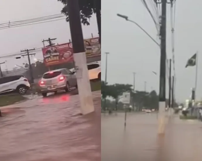 Alagamento na Avenida Gunter Hans em Campo Grande após chuva intensa
