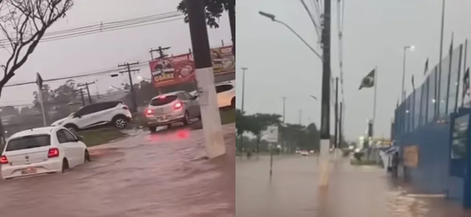 Alagamento na Avenida Gunter Hans em Campo Grande após chuva intensa