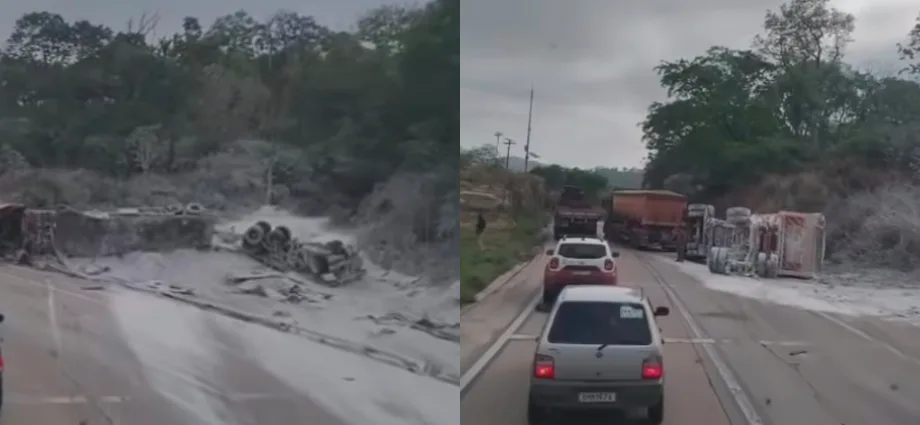 Acidente com carreta interdita BR-364 e deixa quatro feridos em Mato Grosso do Sul