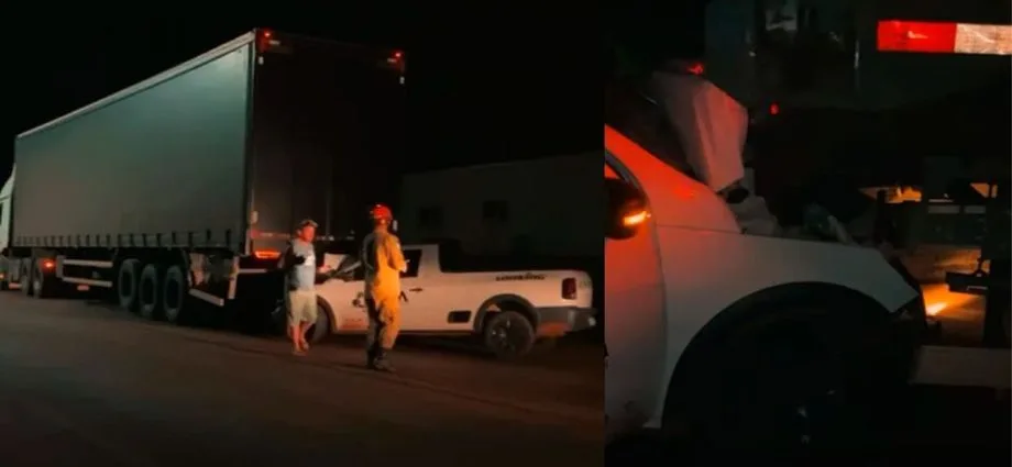 Colisão entre caminhão e Saveiro deixa motorista ferido em Sidrolândia