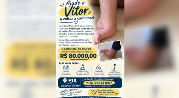 Mãe cria vaquinha para cirurgia do filho de 15 anos em MS