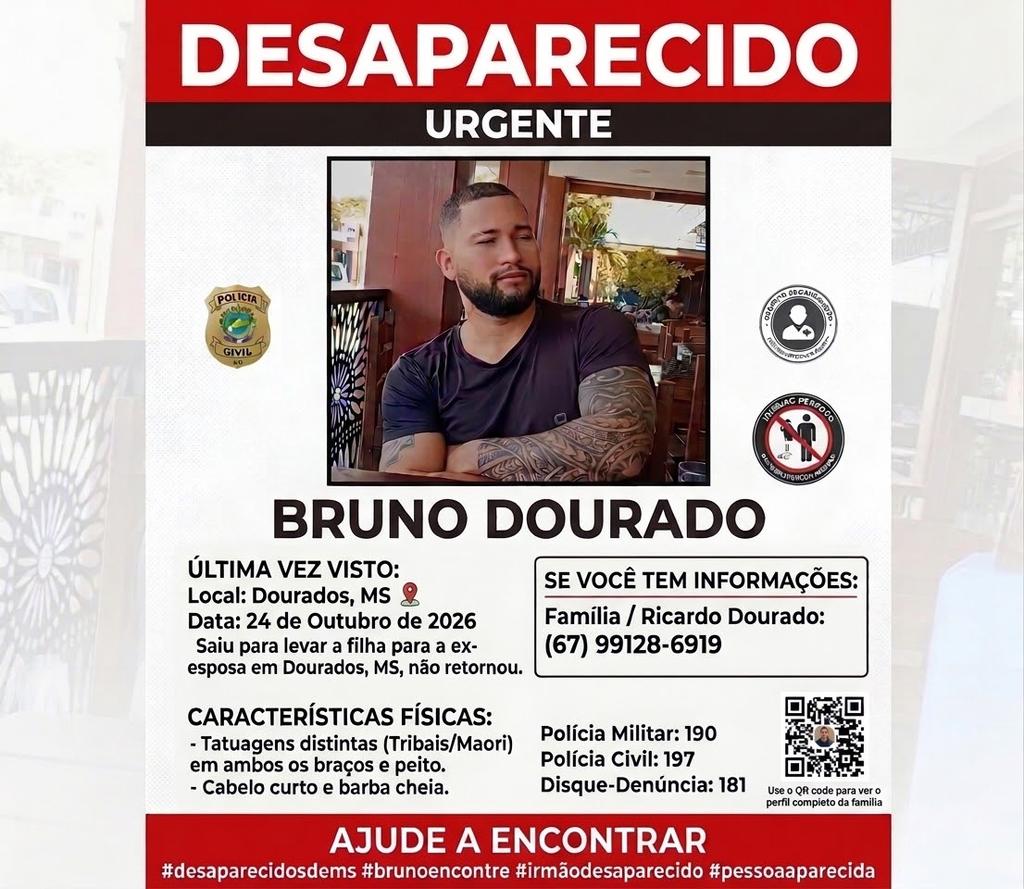 Bruno Silva Dourado está desaparecido em Dourados