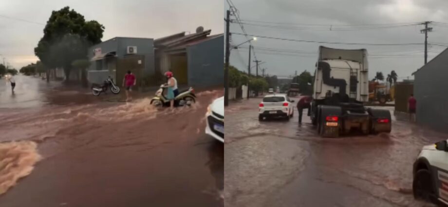 Tempestade alaga ruas de bairros em Nova Andradina