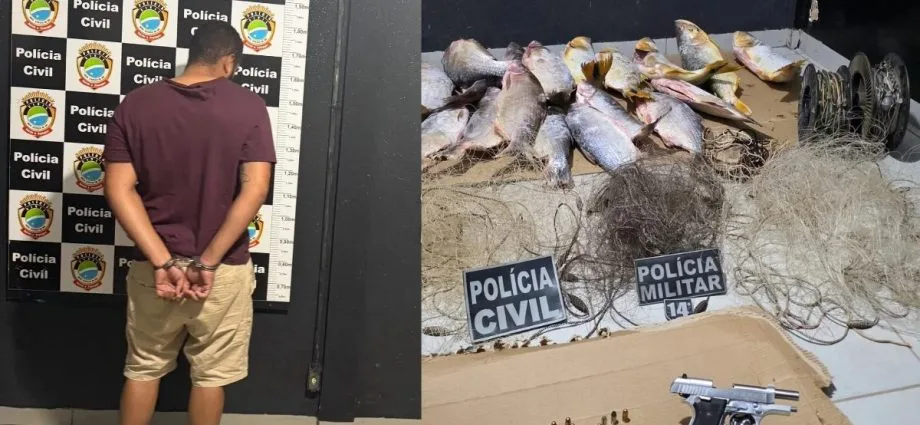 Homem preso em Deodápolis com arma, munições e peixes de pesca proibida