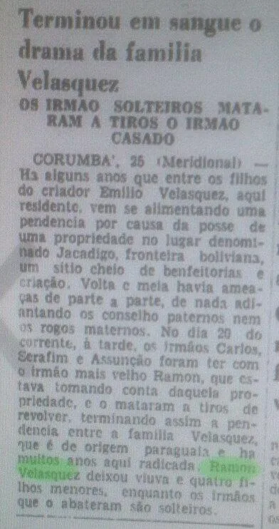 Crime em família com 18 tiros abalou Corumbá em 1948
