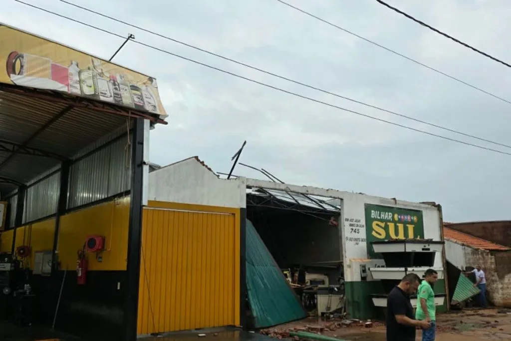 Tempestade provocou destelhamentos, queda de árvores e danos à rede elétrica. (Foto: Defesa Civil)