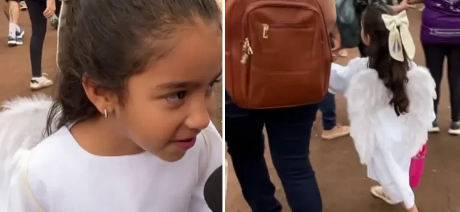 Menina de 5 anos vai à romaria vestida de anjo em Dourados