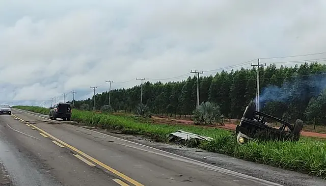 Caminhão tomba na BR-267 e causa morte em Nova Alvorada do Sul
